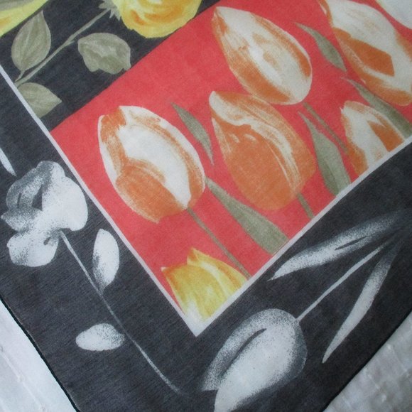 Semi sheer black & yellow floral scarf - Picture 3 of 7